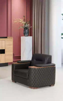 Schwarze Couchgarnitur Dreisitzer Sessel Arbeitszimmer Luxus 2tlg 3+1