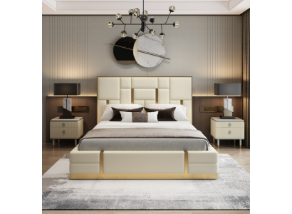 Weißes Doppelbett Schlafzimmer Luxus Holzgestell Designer Edelstahlbett