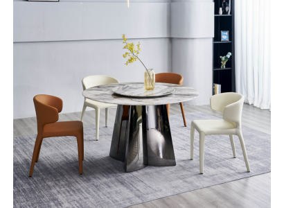 Designer Rundtisch Luxus 4x Lederstühle Esszimmergruppe Moderne Möbel