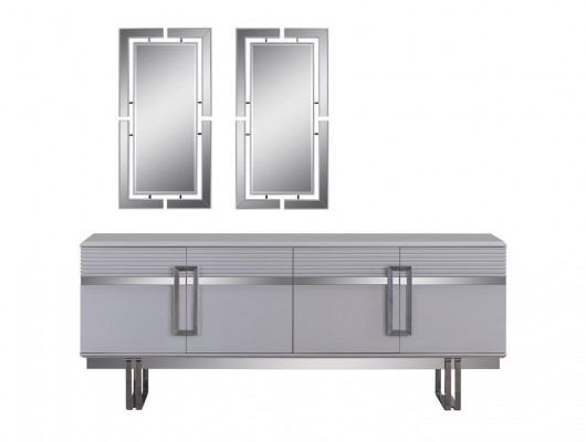 Design Esszimmer Set Esstisch + 4x Stühle + Anrichte mit 2x Spiegel 8 tlg