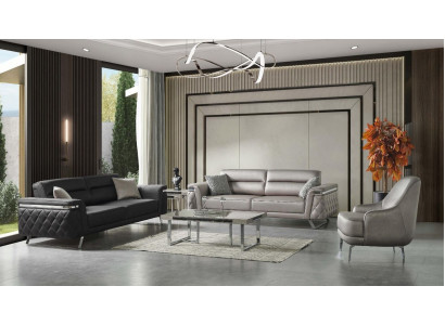 Luxus Sofagarnitur Dreisitzer Sessel Stoffsofa Grau Polstersofa Sofas