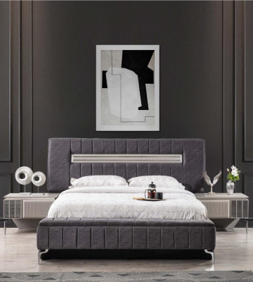 Schlafzimmer Garnitur Doppelbett Bett Nachttische 4tlg Grau Schrank