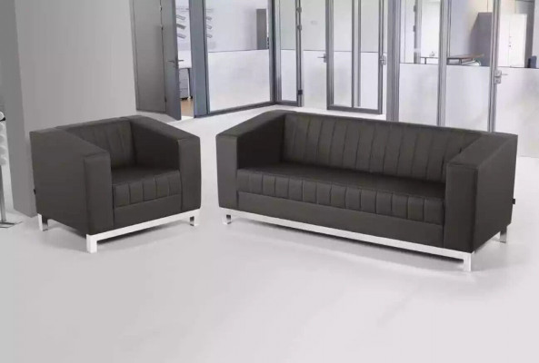 Grau Sessel Büro Möbel Sitz Polstersessel Textil Arbeitzimmer Lehnstuhl
