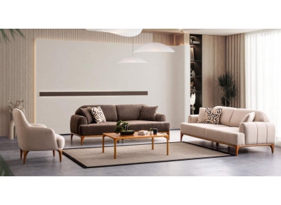 Moderne Beige Sofagarnitur 3+3+1 Sitzer Wohnzimmer Möbel Luxus Set Sofa