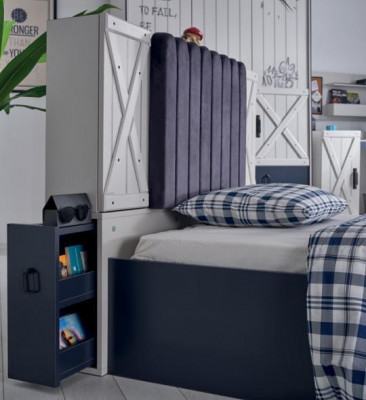 Luxus Modern Blau Schlafzimmer Set Bett Kommode Bücherregal Holz Neu 3tlg
