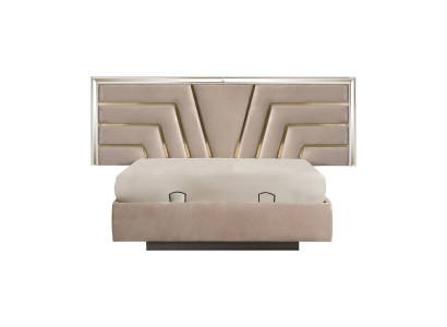 Beiges Schlafzimmer Doppelbett Stabiles Holzgestell Designer Polster Bett