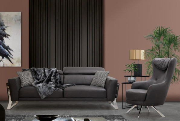 Schwarzer Ledersessel Ohrensessel Wohnzimmer Luxuriöser Einsitzer Möbel