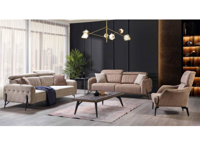 Beiges Wohnzimmer Set Luxuriöse 3x Sofas Stilvoller Polster Sessel 3tlg
