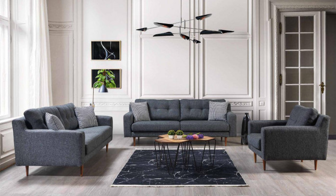 Wohnzimmer Graue Sofagarnitur Luxus Polster Sitzmöbel Stoffsofas Sessel