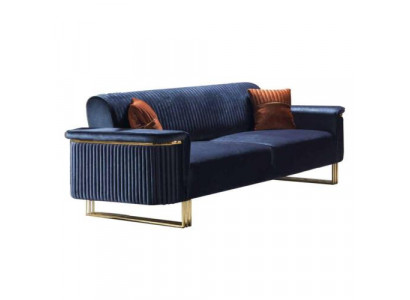 Blauer Wohnzimmer 3-Sitzer Luxuriöses Stoffsofa Elegante Polstermöbel