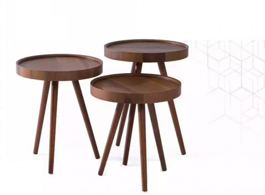 Beistelltisch 3x rund Dekotisch Lampentisch Sofatisch Tisch Holz braun