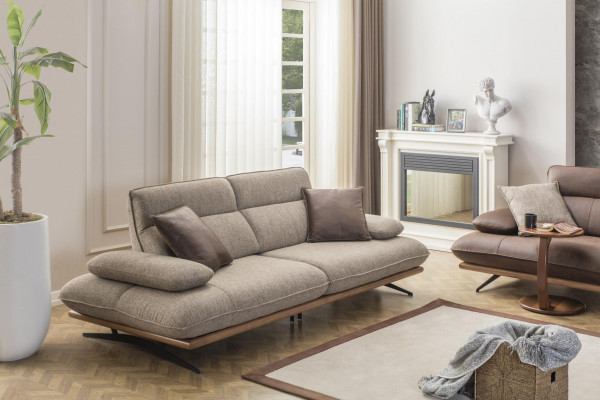 Sofagarnitur Sofa 4+3+1 Sitzer Sessel Luxus Kunstleder Braun Gruppe