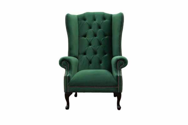 Grüner Ohrensessel Sessel Design Polster Sofa Chesterfield Textil Wohnzimmer