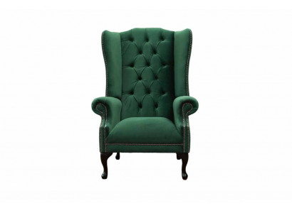 Grüner Ohrensessel Sessel Design Polster Sofa Chesterfield Textil Wohnzimmer