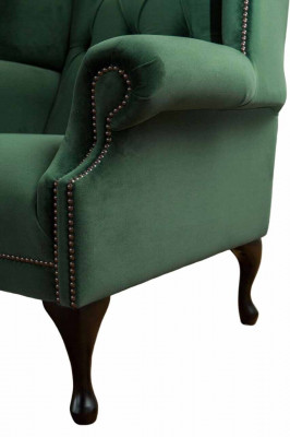 Grüner Ohrensessel Sessel Design Polster Sofa Chesterfield Textil Wohnzimmer