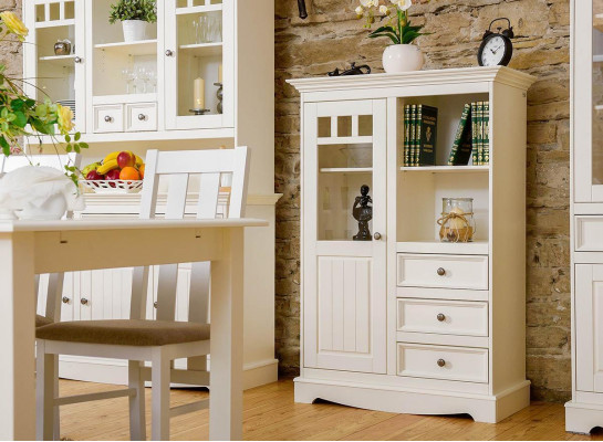 Anrichte Landhaus Stil Wohnzimmer Wand Regale Holz Regal Bücherschrank Schrank