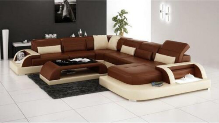 Wohnlandschaft Extra Luxus Klasse Ecksofa Couch - Eckgarnituren Ledersofa