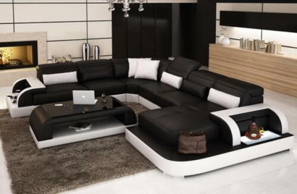Wohnlandschaft Extra Luxus Klasse Ecksofa Couch - Eckgarnituren Ledersofa