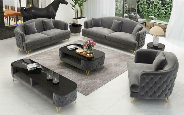 Sofagarnitur Set 3+2+1 Sitzer Couchtisch Sideboard Garnitur Design Moderne 7tlg