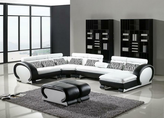 Ecksofa + 2x Hocker Eckgarnituren Leder Couchen Wohnzimmer Sitzmöbel