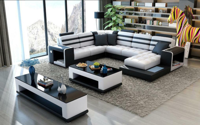 Ecksofa Polster Ecksofa U Form Couchtisch Sideboard Ledersofa Wohnlandschaft