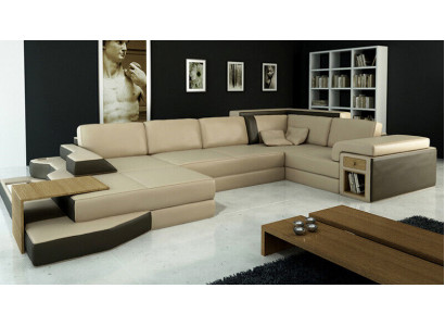 Design Sofa U Form Leder Wohnlandschaft Couch Polster Sitz Ecksofa