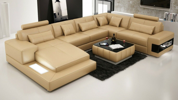 Ecksofa Ledersofa Polster Wohnlandschaft Couch Sofa Eckgarnitur U Form