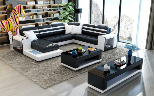 Wohnlandschaft Ecksofa U-Form Sofa Couch Design Couch Textil Modern Polster Neu