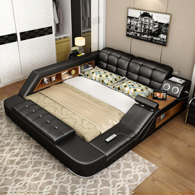 Bett Multifunktion Regal Schrank USB Ladestation Deko Doppel Leder Betten