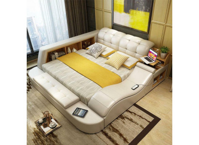 Luxus Funktions Bett mit Tresor Laptop Ablage Doppel Ehe Betten xxl Hotel Leder