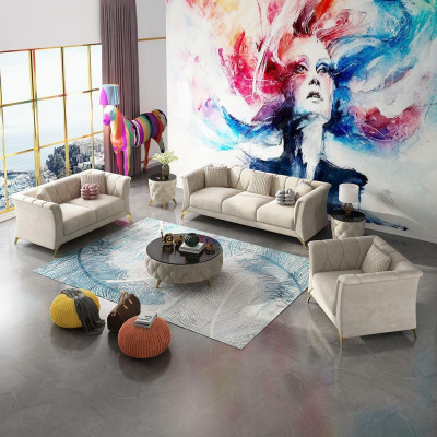 Designer Chesterfield Sofagarnitur Sofa Couch Polster Set Samt 321 Sitz Couchen