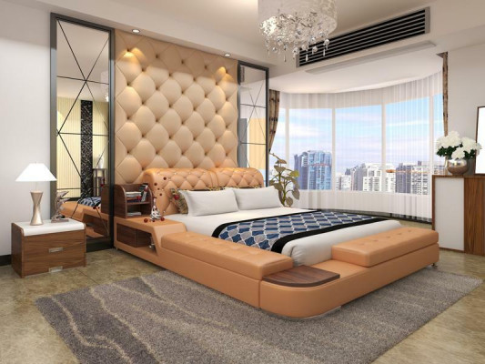 Multifunktion Bett Design Polster Doppelbett Betten Chesterfield Luxus