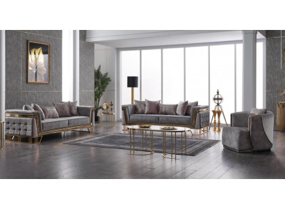 Luxus Graue Sofagarnitur Dreisitzer mit Sessel Modernes Set Couchen Sofa
