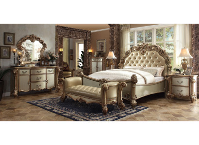 Klassisches Bett Barock Chesterfield Rokoko Stil Doppel Leder Hotel Antik