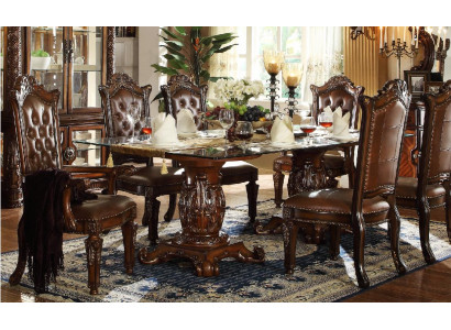 Brauner Klassischer Esstisch mit Leder Chesterfield Stühlen 7tlg. Set