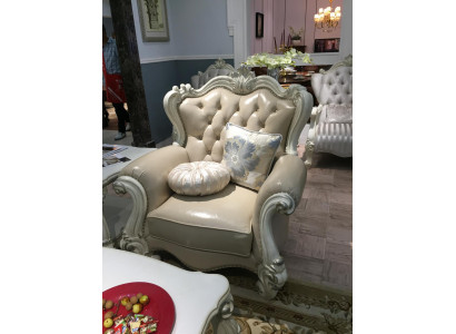 Polster 1 Sitzer Antik Stil Stühle Beige Holz Barock Thron Königlicher Sessel