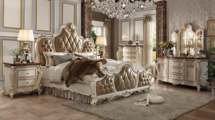 Schlafzimmer Set Nachttische Bett 5tlg. Rokoko Barock Antik Stil Holz Bett