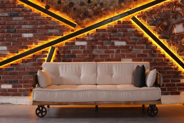 Dreisitzer Gründerzeit Sofa Couch Loft Design Sitzpolster Beige Stoff Textil 