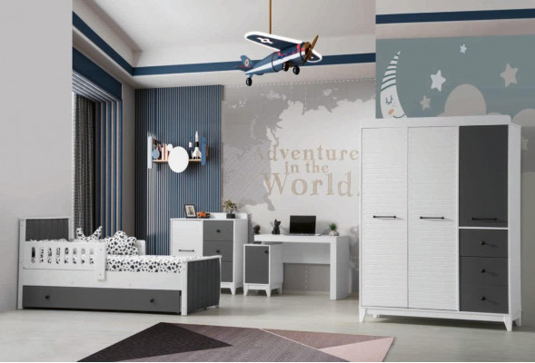 Modern Kinderzimmer Set Besteht aus Bett Schrank Kommode Tisch 4tlg.
