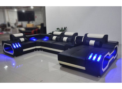 Wohnlandschaft Designer Couch Sofa Beleuchtet USB Station Ecksofa