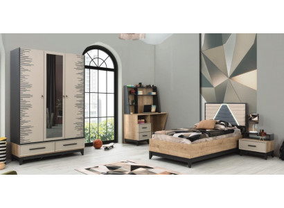 Kindermöbel Jugenbett Kinderzimmer Bett Kinderbett Braun Holz Set 4tlg