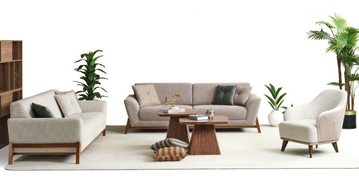 Couchgarnitur Dreisitzer Sessel Sofa Stoff Beige Stoffsofa Set 4tlg 3+3+1+1