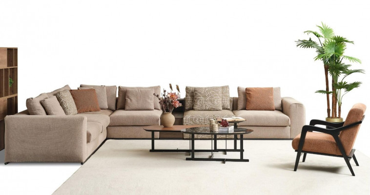 Ecksofa L Form Große Wohnlandschaft Sofa Beige Modern Polstersofa