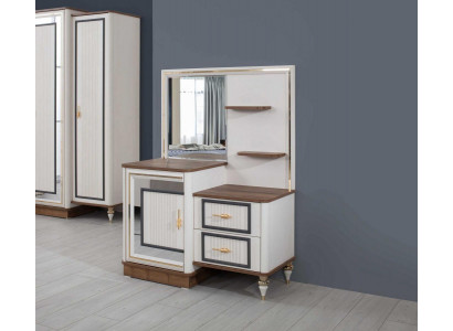 Schminktisch Garnitur mit Spiegel Holz Schlafzimmer Beige Konsole Set