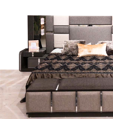 Luxus Grau Komplettes Schlafzimmer Doppelbett 2x Nachttische Kleiderschrank