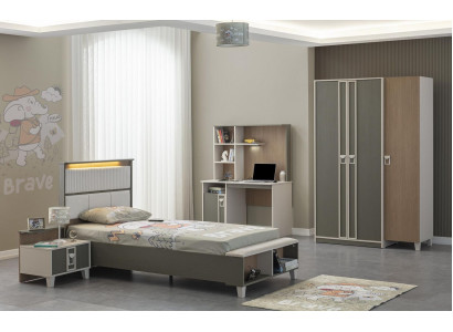 Garnitur Kinderzimmer Bett Kinderbett Kindermöbel Grau Holz Set 4tlg