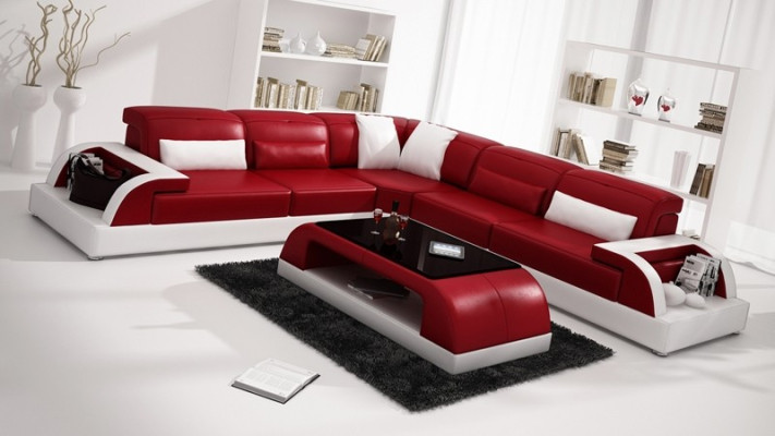 Leder Modern Couch Wohnlandschaft Ledersofa Sofagarnitur Sofa L-Form Couchtisch
