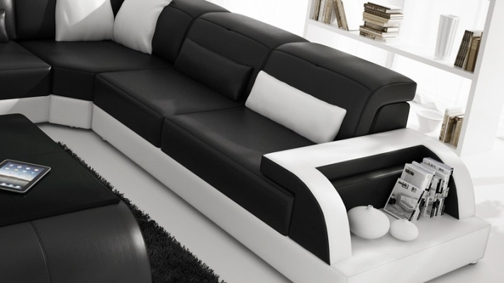 Leder Modern Couch Wohnlandschaft Ledersofa Sofagarnitur Sofa L-Form Couchtisch
