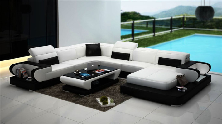 Ledersofa U Form Sofa Wohnlandschaft Beleuchtete Ecksofa Couch Garnitur Polster