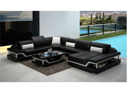 Designer Sofa Couch Ecksofa mit Hocker Polster Garnitur Wohnlandschaft U-Form